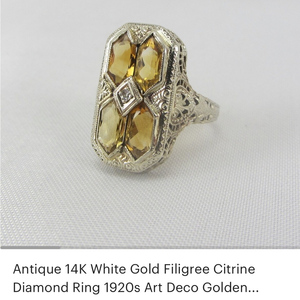 Antique 14k white gold art deco citrine ring sz 6